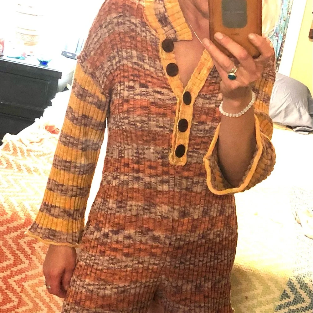 Free People Wendy Ribbed Romper in Sunset